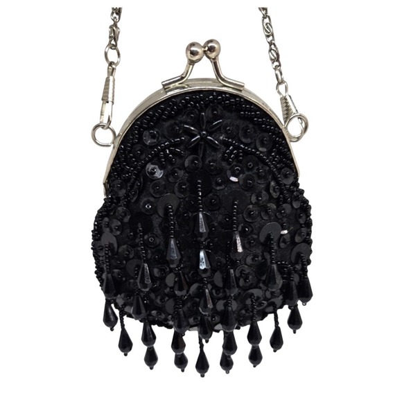 Jessica McClintock Handbags - JESSICA McCLINTOCK Mini Beaded Bag COIN PURSE Evening DANGLE BEAD Kisslock CHAIN